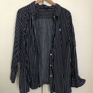 Chaps Coastal Grandma Striped button up Top